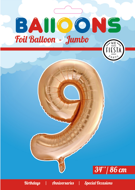 Folienballon Figur 9 Rose Gold XL 86cm leer