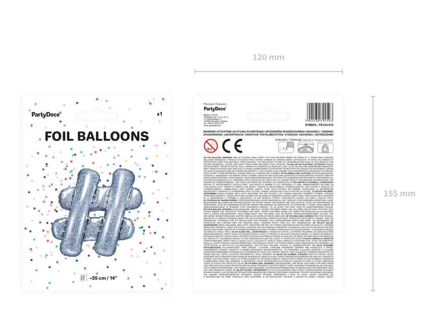 Folienballon Hashtag # Holographisch 35cm