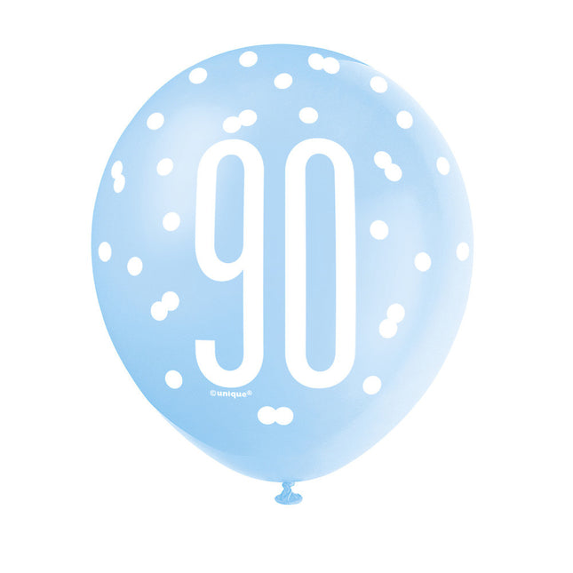 Ballons 90 Jahre Dots Blau 30cm 6Stk