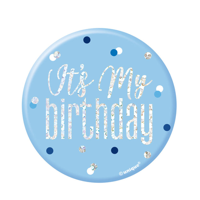 Button It's My Birthday Blau 7,6cm