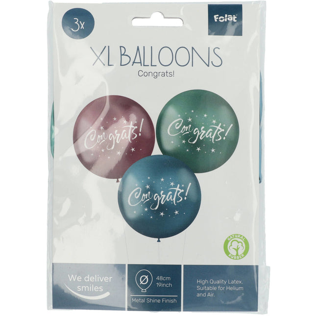 Ballons Glückwünsche Lila Grün Blau 48cm 3Stk