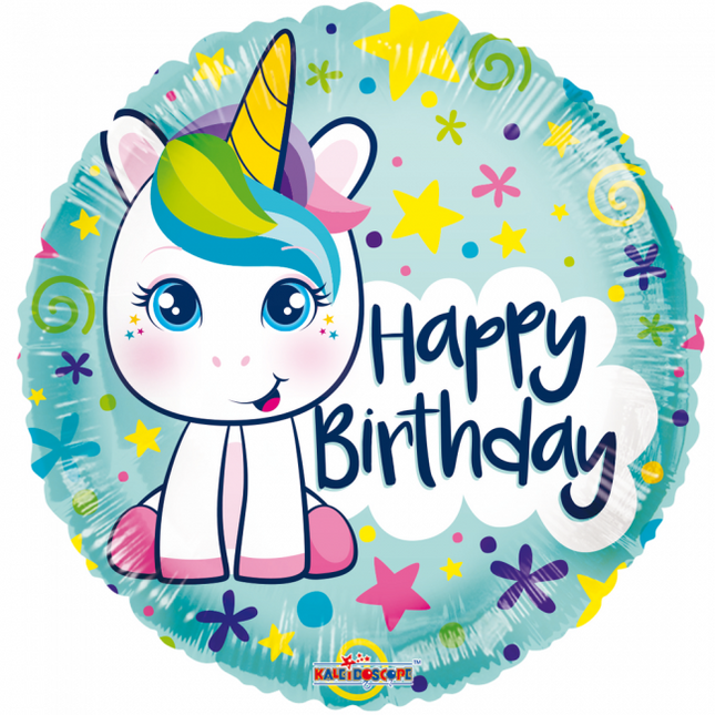 Heliumballon Happy Birthday Einhorn 45cm leer