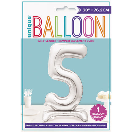 Folienballon Figur 5 Silber Standard 76cm