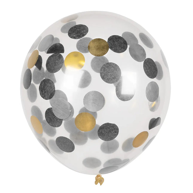 Schwarz Gold Silber Konfetti Luftballons 5Stk