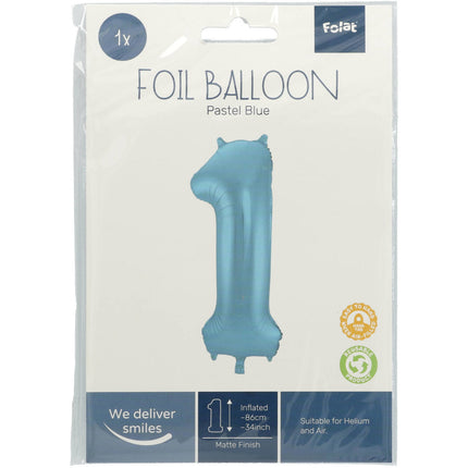 Folienballon Figur 1 Pastellblau XL 86cm leer