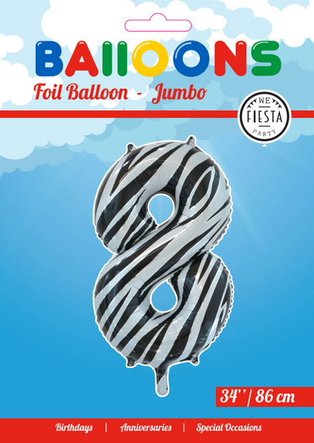 Folienballon Figur 8 Zebra XL 86cm leer