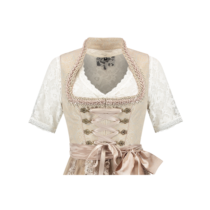 Rosa Weiß Creme Dirndl Kleid Oktoberfest Frauen Jaquard