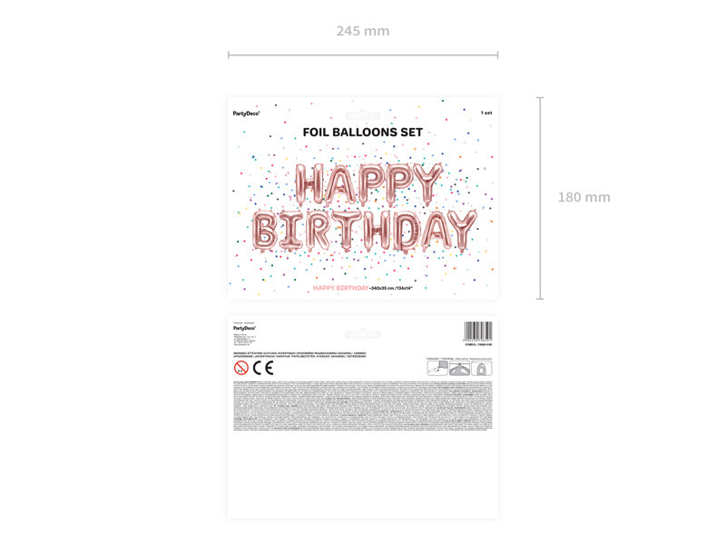 Buchstaben Ballon Set Happy Birthday Rose Gold Leer 3.4m