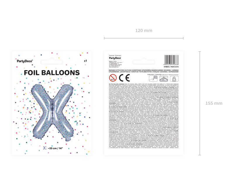 Folienballon Buchstabe X Holographisch Leer 35cm