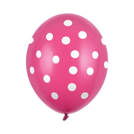 Fuchsia Ballons Weiße Punkte 30cm 6Stk