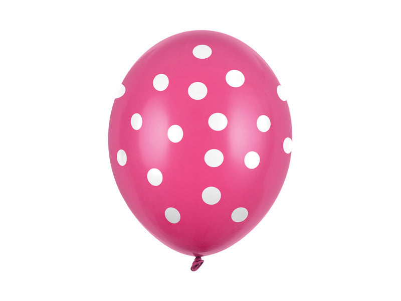 Fuchsia Ballons Weiße Punkte 30cm 6Stk