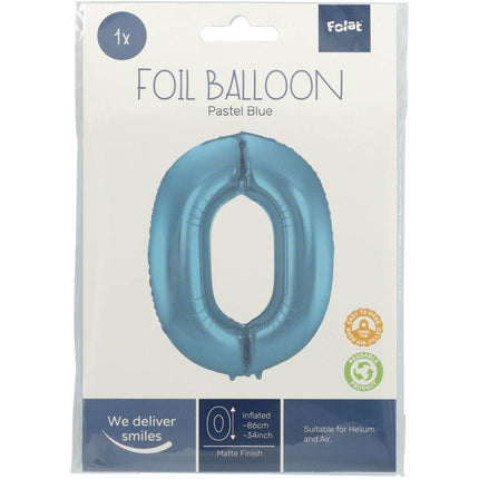 Folienballon Figur 0 Pastellblau XL 86cm leer