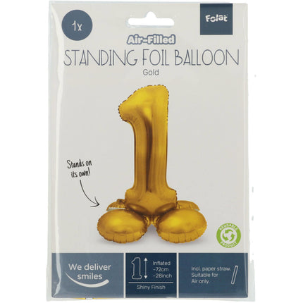 Folienballon Figur 1 Gold mit Ständer 72cm