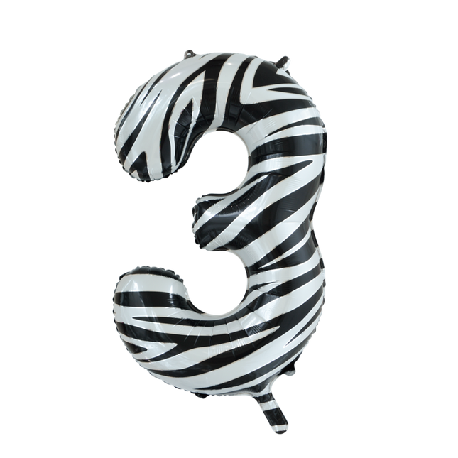 Folienballon Figur 3 Zebra XL 86cm leer