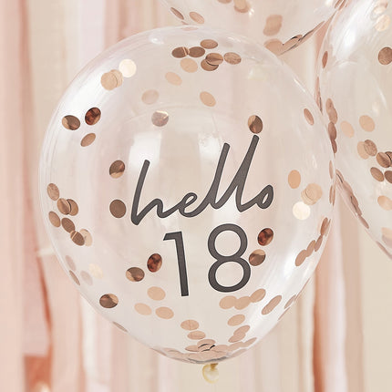 Rose Gold Konfetti Ballons 18 Jahre 30cm 5Stk