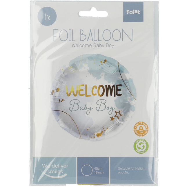 Heliumballon Willkommen Baby Junge Blau Leer 45cm