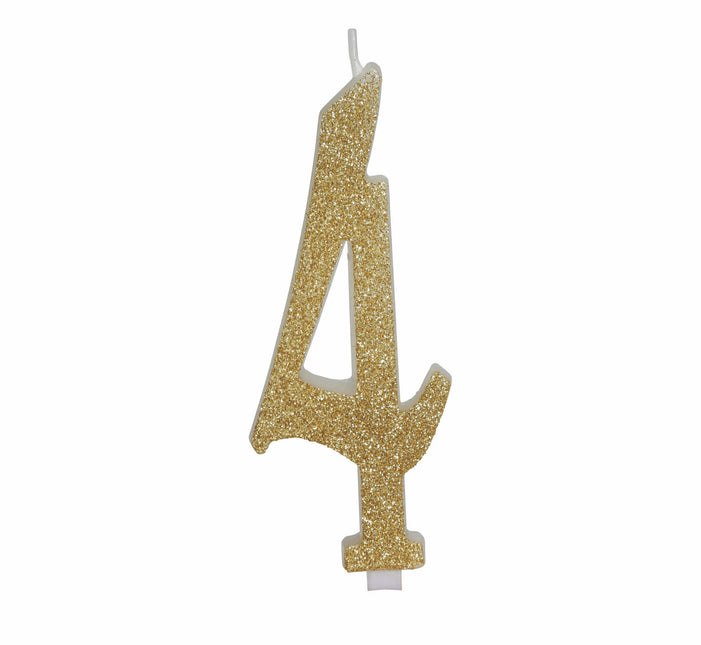 Goldene Kerze 4 Jahre Glitzer 12,5cm