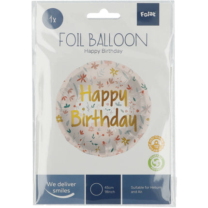 Heliumballon Happy Birthday Blumen Rosa Gold Leer 45cm