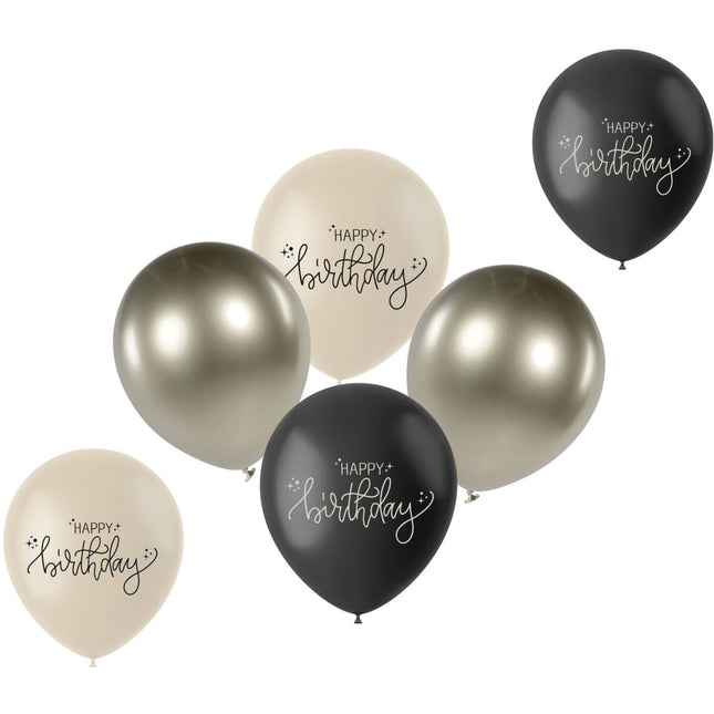 Happy Birthday Ballons Schwarz 33cm 6Stk