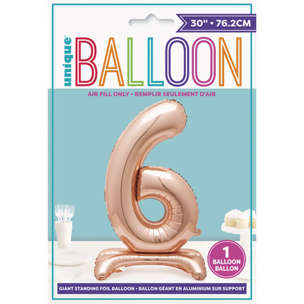 Folienballon Figur 6 Rose Gold Standard 76cm