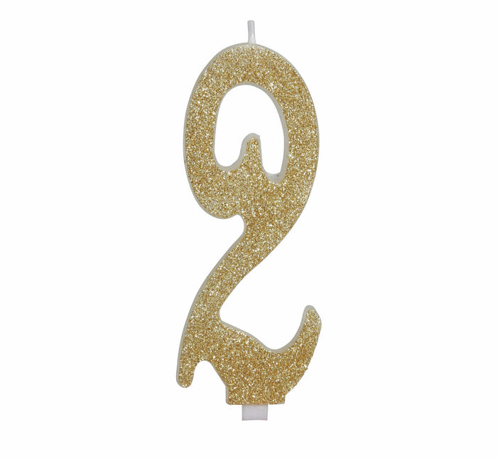 Goldene Kerze 2 Jahre Glitzer 12,5cm