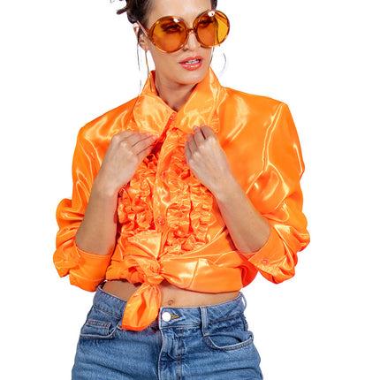 Disco Bluse Rüschen Dunkelorange