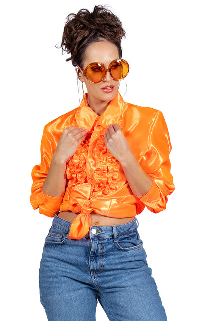 Disco Bluse Rüschen Dunkelorange