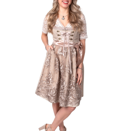 Rosa Weiß Creme Dirndl Kleid Oktoberfest Frauen Jaquard