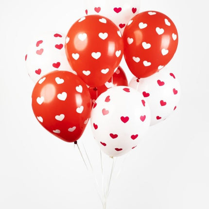 Herz Ballons Rot Weiß 30,5cm 8Stk