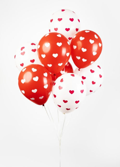 Herz Ballons Rot Weiß 30,5cm 8Stk