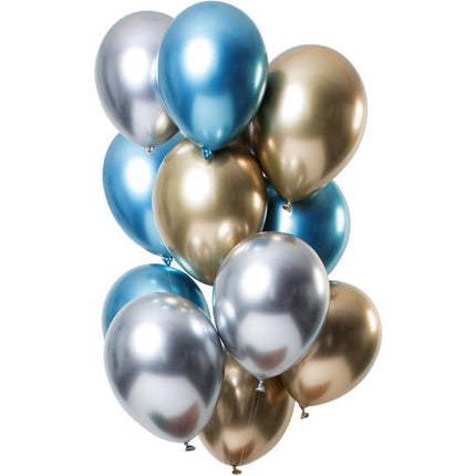 Silberne, blaue und anthrazitfarbene Ballons Mix Chrom 33cm 12 Stk.