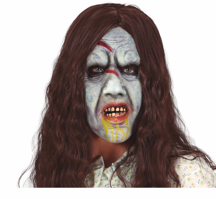 Halloween Maske Horror Frau mit Haar