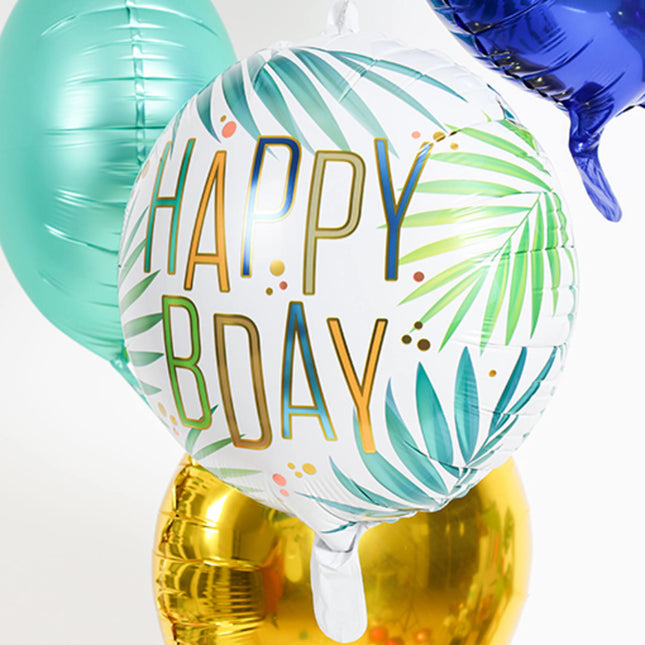 Helium Ballon Happy B-Day Blätter leer 45cm