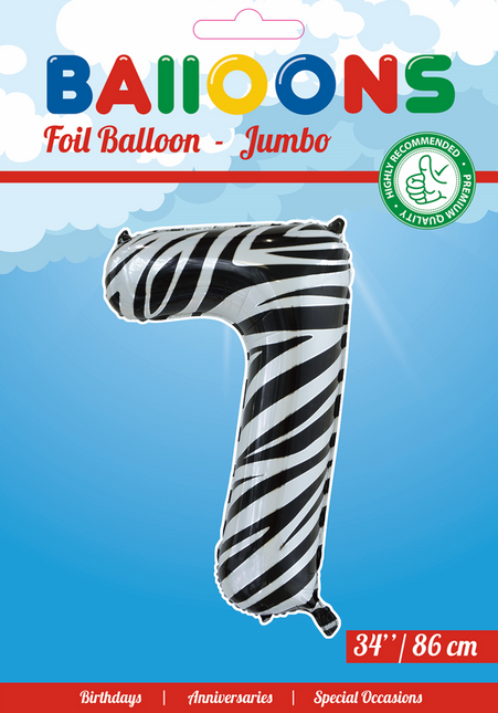 Folienballon Figur 7 Zebra XL 86cm leer