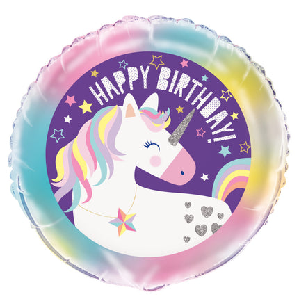 Heliumballon Happy Birthday Einhorn Regenbogen 45cm leer