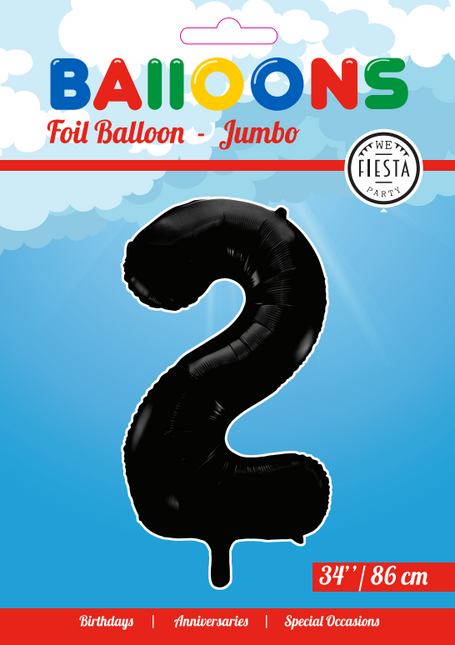 Folienballon Figur 2 Schwarz XL 86cm leer
