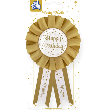 Rosette Happy Birthday Gold Weiß 14cm