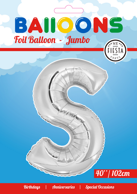 Folienballon Buchstabe S Silber XL 102cm leer