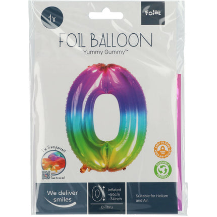 Folienballon Figur 0 Regenbogen XL 81cm leer