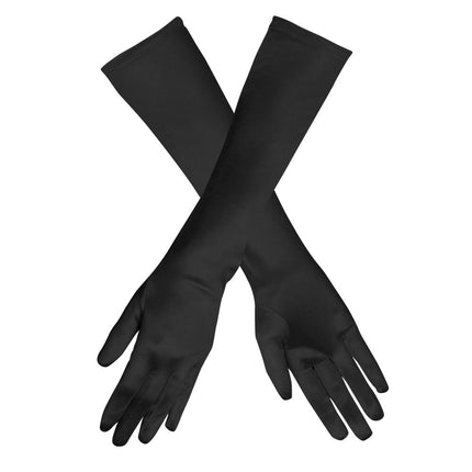 Handschuhe Lang Satin Schwarz