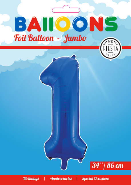 Folienballon Figur 1 Blau XL 86cm leer