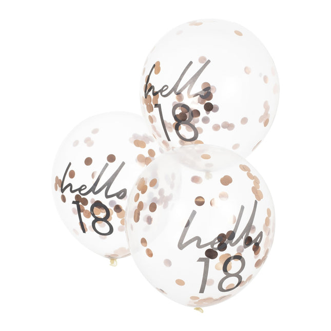 Rose Gold Konfetti Ballons 18 Jahre 30cm 5Stk