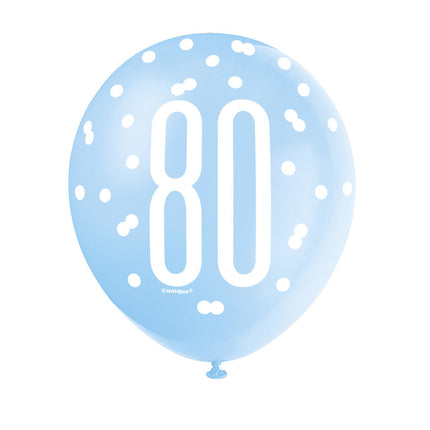 Ballons 80 Jahre Dots Blau 30cm 6Stk