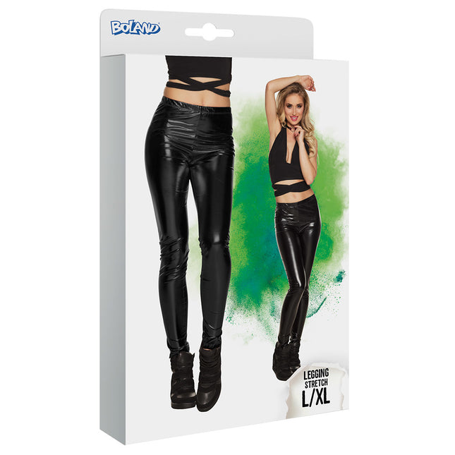 Schwarze Metallic-Leggings L-XL