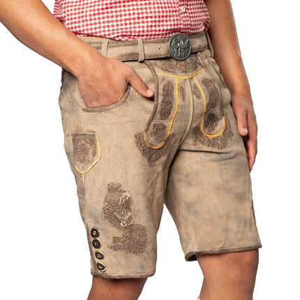 Lederhose Leder Short Grau und Gürtel