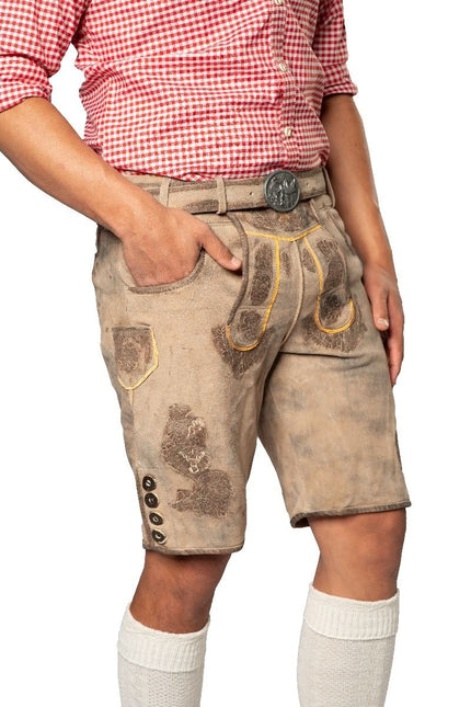 Lederhose Leder Short Grau und Gürtel