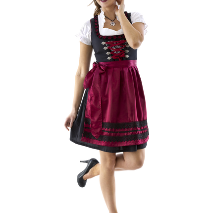 Schwarz Rot Dirndl Kleid Oktoberfest Damen Bordeaux