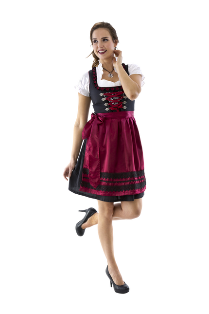 Schwarz Rot Dirndl Kleid Oktoberfest Damen Bordeaux