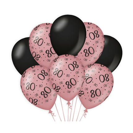 Ballons 80 Jahre Rose Schwarz 30cm 8Stück