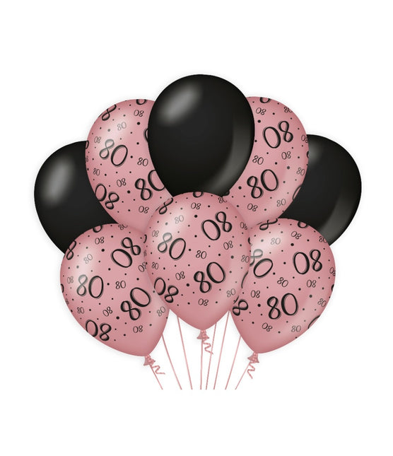 Ballons 80 Jahre Rose Schwarz 30cm 8Stück